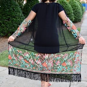 Sheer embroidered floral duster